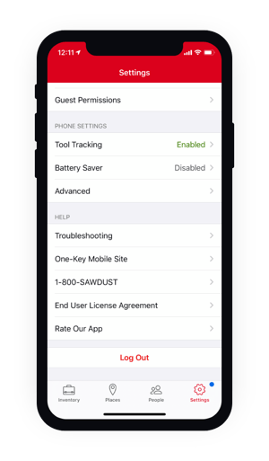 screenshot of settings on mobile phone