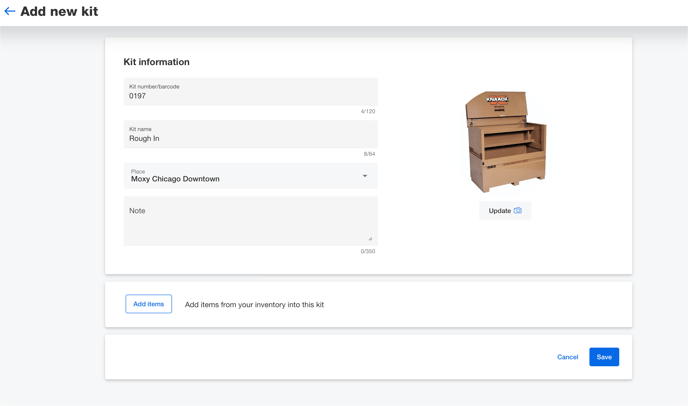 Screen displays kit information being added