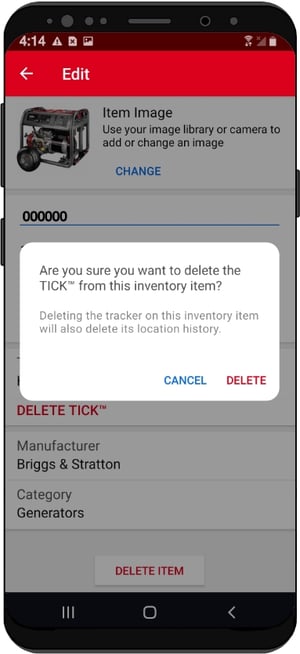 android - delete tick warning screen