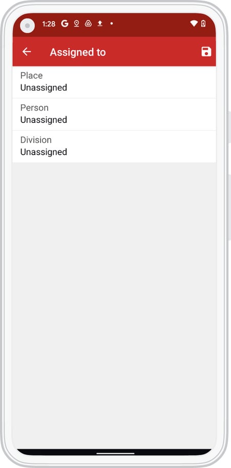 Android device displays assign options: place, person, division