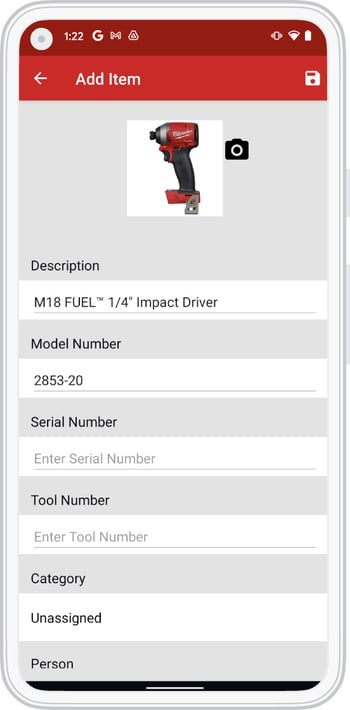 Phone showing how to add a Milwaukee tool to your inventory 
