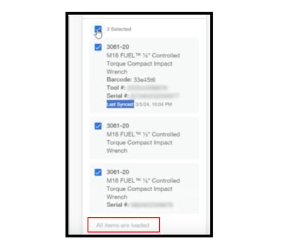 multiple controlled torque wrenches are selected - all items are loaded