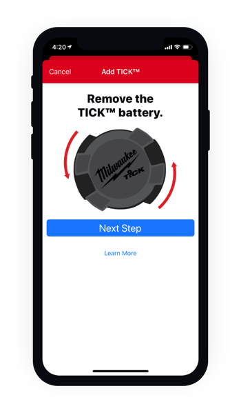 Phone telling user how to remove the TICK battery on mobile