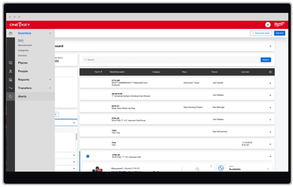 Screenshot of the inventory dashboard on desktop 