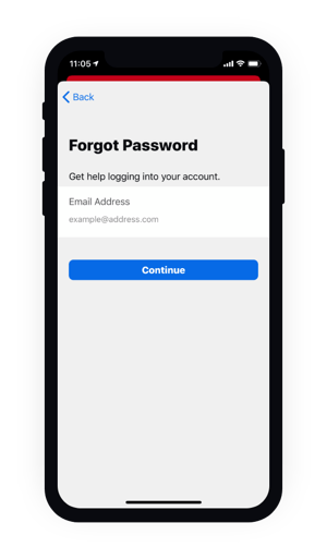 Forgotten password screen displayed on mobile