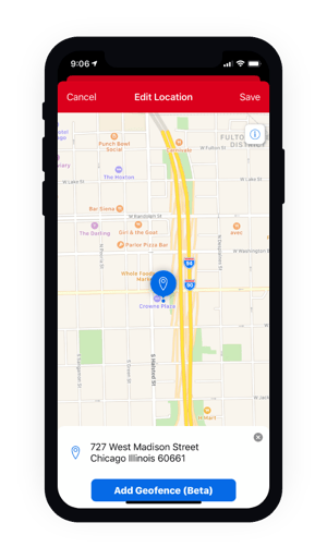 Mobile view of the removed geofence