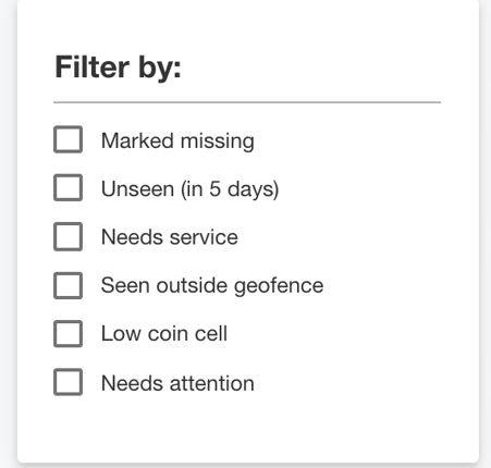 Screenshot of the filter by menu 