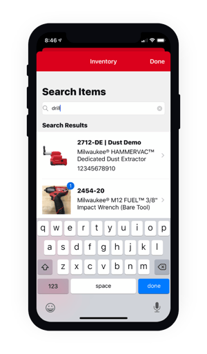 Search your inventory from your mobile device