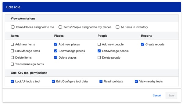 screenshot of edit role permissions in One-Key