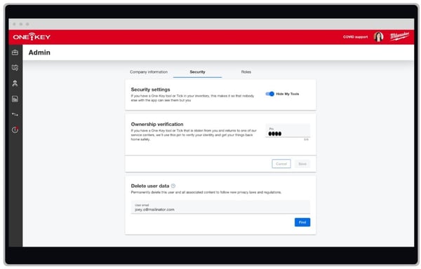 screenshot of delete user data option in One-Key desktop