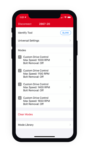 screenshot of mode library in One-Key on mobile device
