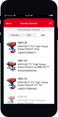 screenshot of nearby devices in One-Key mobile app