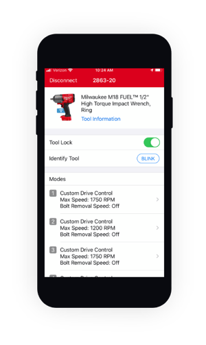 screenshot showing engaged tool lock in One-Key mobile app