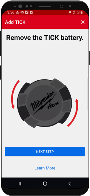 Android device telling user how to remove the TICK battery on mobile