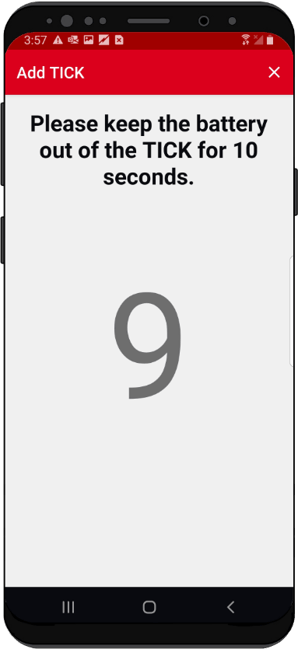 Phone tells user to leave TICK battery out for 10 seconds