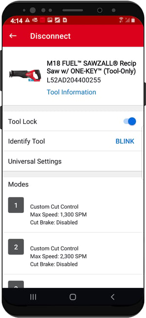 The "tool lock" is toggled on for this sawzall in its item details